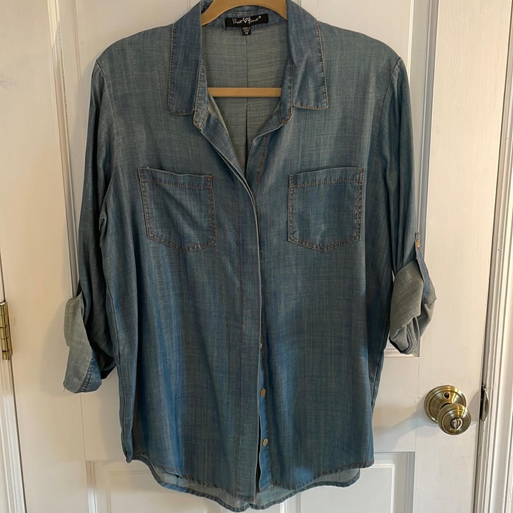 Velvet Heart denim roll sleeve oversized blouse